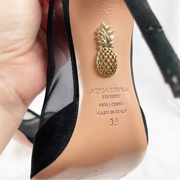 Aquazzura x Naty Abascal Kimiyah Suede Leather Crystal Heels Black EU 39 - Picture 11 of 12